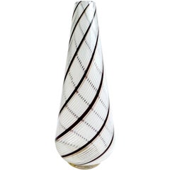 Dino Martens Aureliano Toso Murano Black White Italian Art Glass Flower Vase
