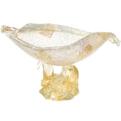 Italienische Muschelschale aus Murano-Kunstglas mit schillernden Goldflecken von Ercole Barovier