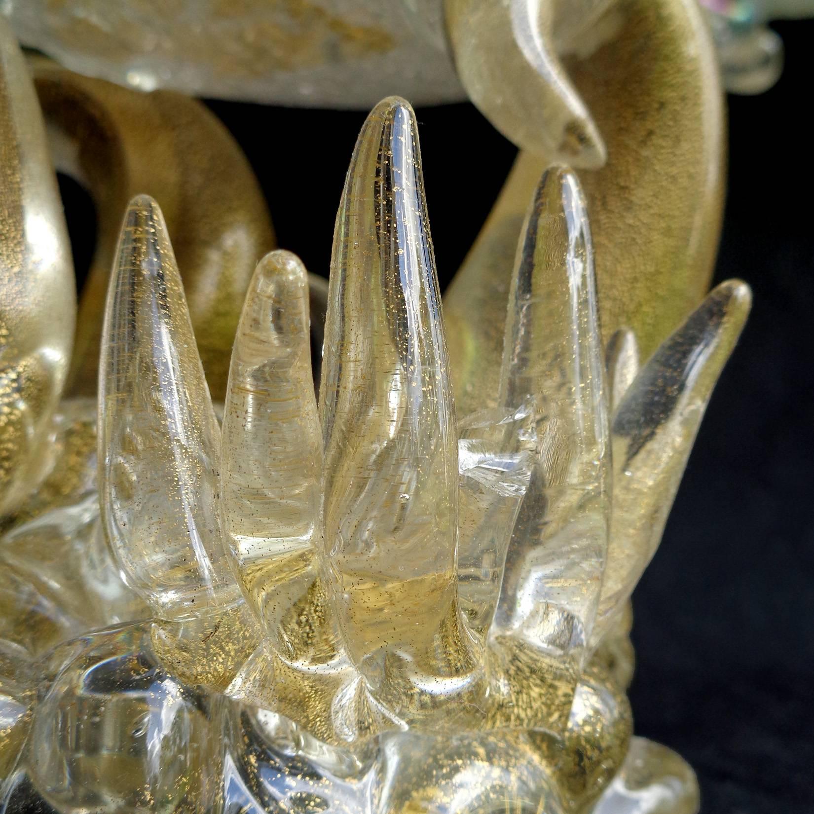 Ercole Barovier Murano Iridescent Gold Flecks Italian Art Glass Seashell Bowl 2