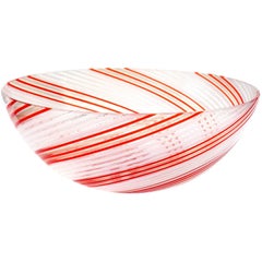 Dino Martens Aureliano Toso Murano Red Orange White Italian Art Glass Bowl