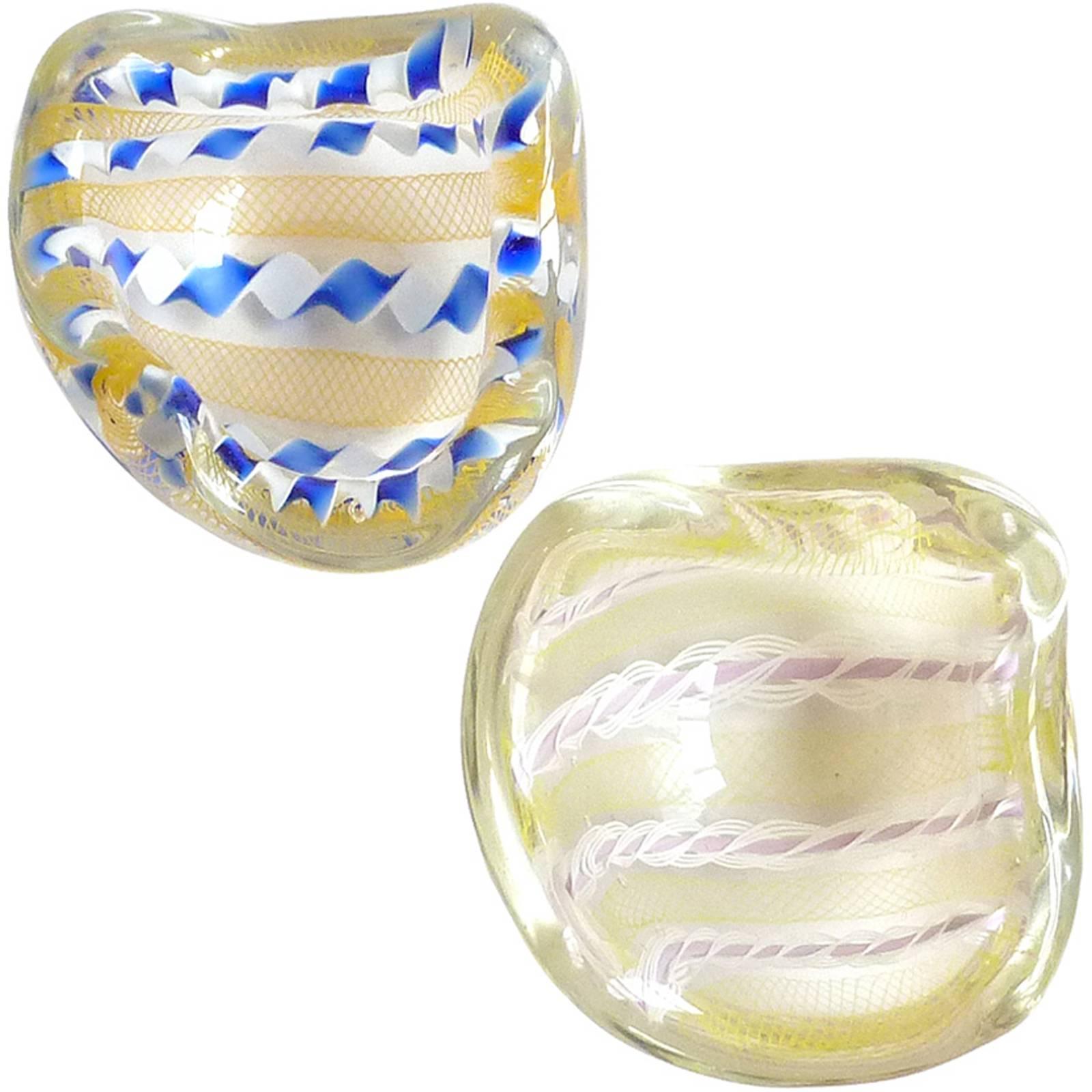 Archimede Seguso Murano Zanfirico Latticino Ribbons Italian Art Glass Dishes