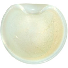 Murano Fiery Opalescent Gold Flecks Italian Art Glass Decorative Dish Bowl