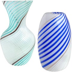 Dino Martens Aureliano Toso Murano Blue Ribbon Italian Art Glass Flower Vases