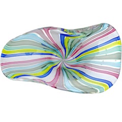 Fratelli Toso Murano Rainbow Colors Filigrana Ribbons Italian Art Glass Bowl