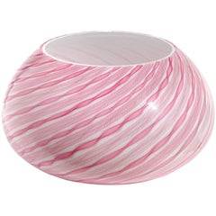 Fratelli Toso Murano Pink Zanfirico Twist Ribbons Italian Art Glass Flower Vase