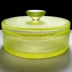 Murano Vaseline Uranium Corroso Texture Italian Art Glass Vanity Jewelry Box