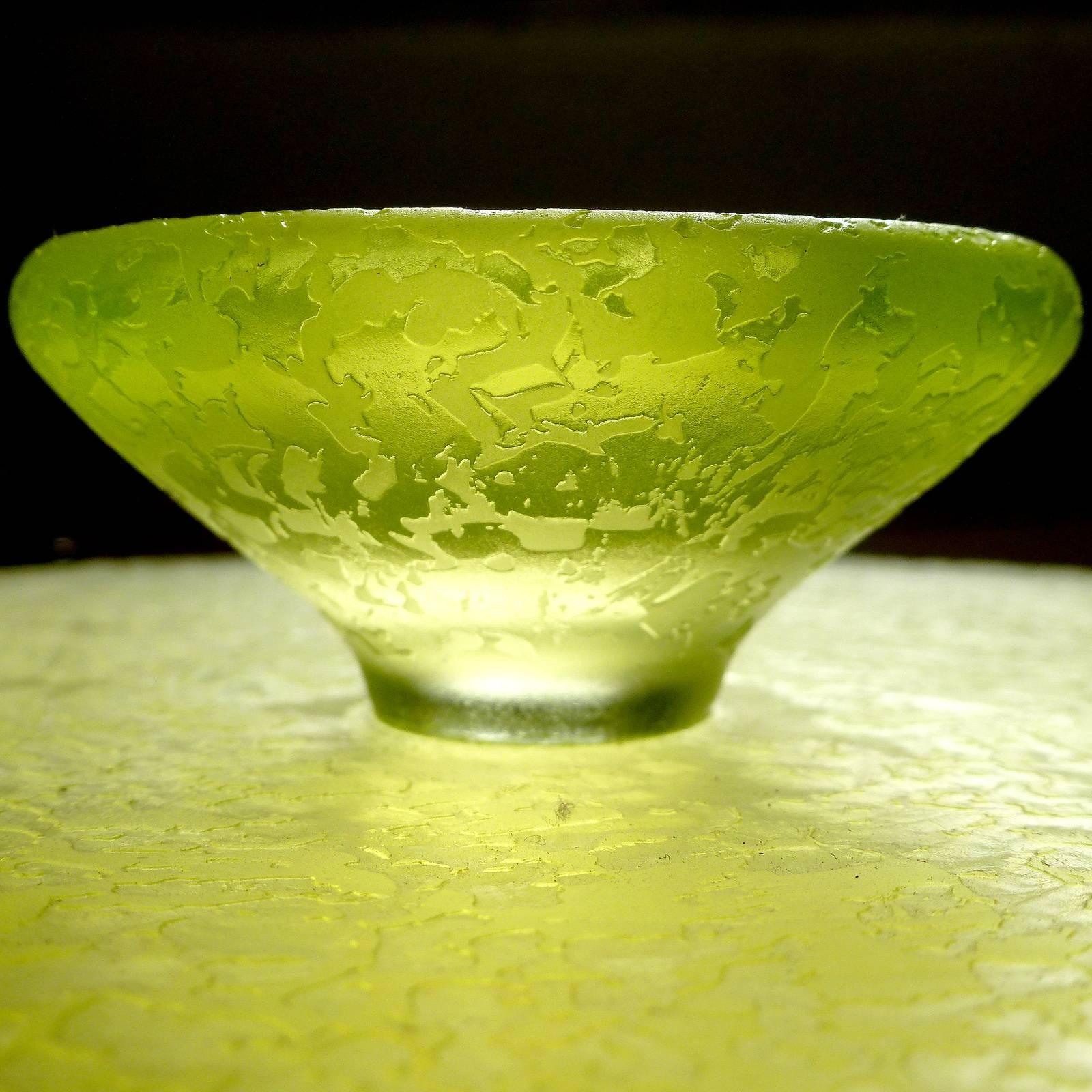 Murano Vaseline Uranium Corroso Texture Italian Art Glass Vanity Jewelry Box 1