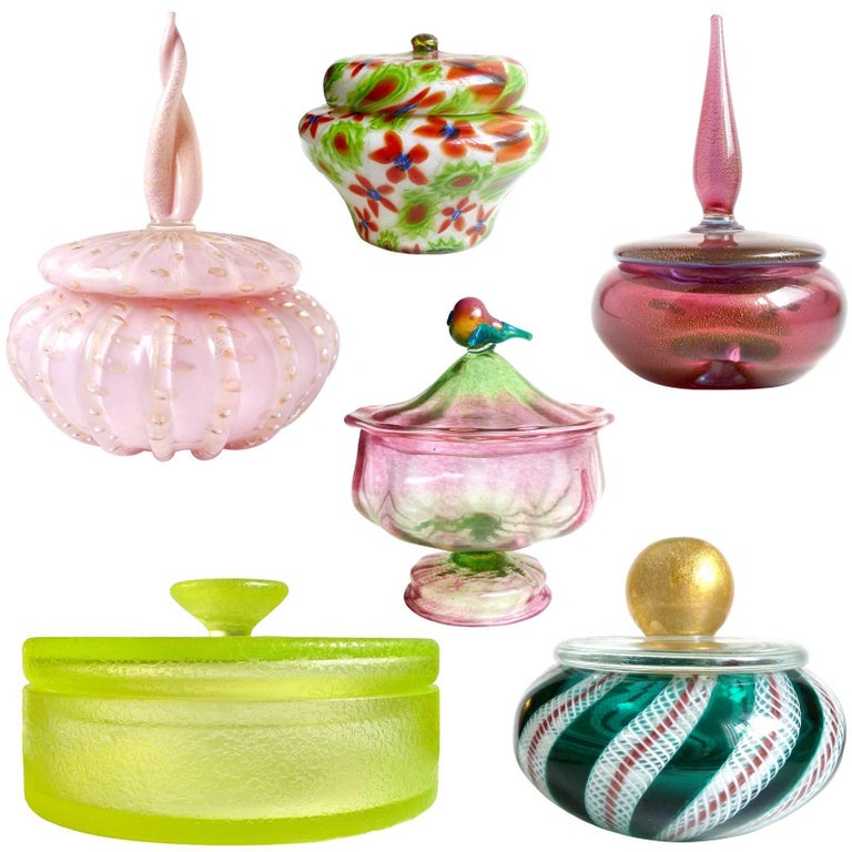 Murano Vaseline Uranium Corroso Texture Italian Art Glass Vanity