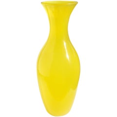 Retro Archimede Seguso Murano Canary Yellow Opalescent Italian Art Glass Flower Vase