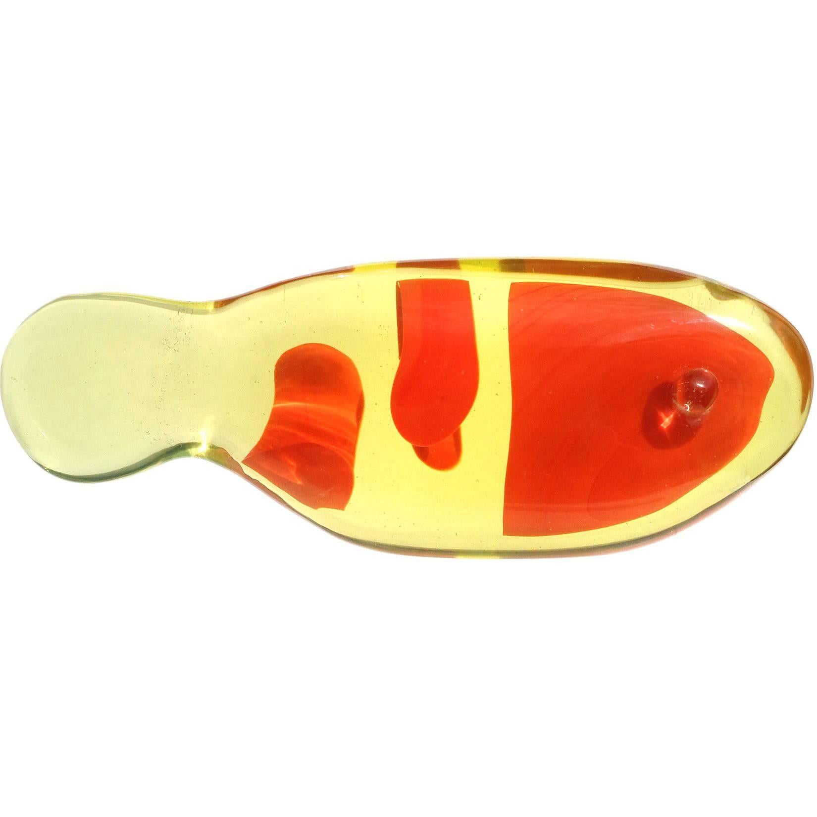 Murano Orange Yellow Italian Art Glass Uranium Art Glass Koi Fish Sculpture