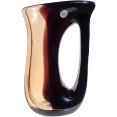 Murano Dark Purple and Light Amber Italian Art Glass Forato Pierced Pitcher Vase