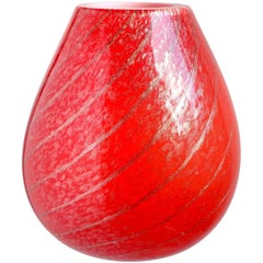 Fratelli Toso Murano Red Aventurine Candy Cane Italian Art Glass Flower Vase