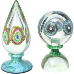 Murano Millefiori Mosaic Mandala Circle Italian Art Glass Paperweight Sculptures