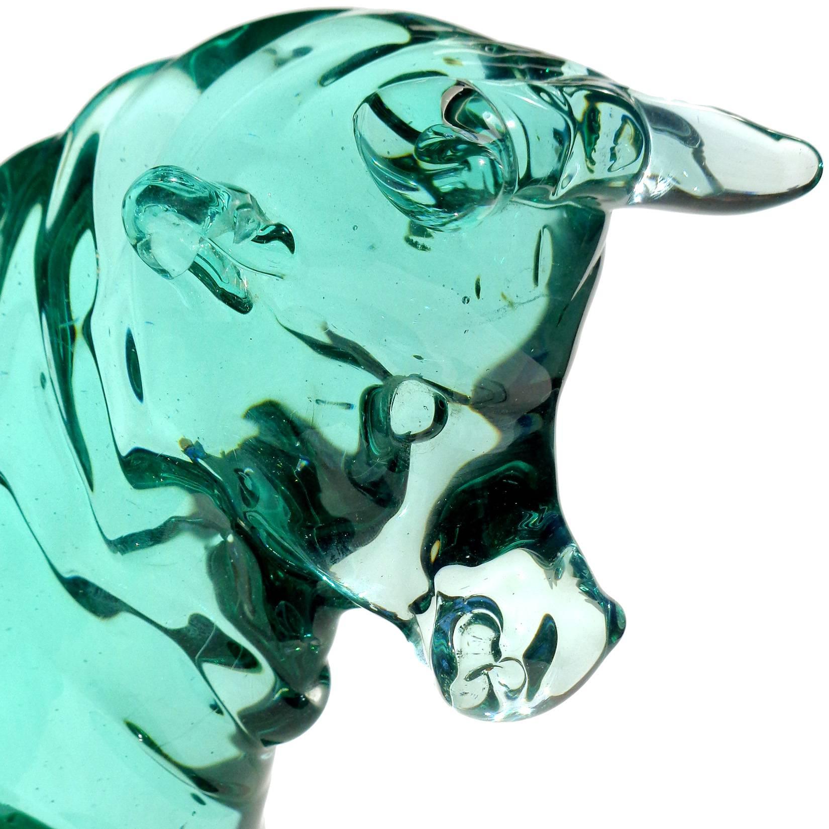 Hand-Crafted Seguso Vetri d'Arte Murano Green Italian Art Glass Taurus Bull Figure Sculpture