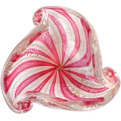 Murano Pink Silver Aventurine Flecks Swirl Italian Decorative Glass Ashtray Bowl