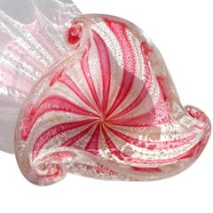 Murano Pink Silver Aventurine Flecks Swirl Italian Decorative Glass Ashtray Bowl