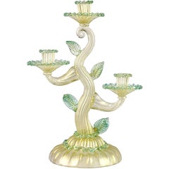 Barovier Toso Murano Gold Green Italian Art Glass Tree Shaped Candleholder
