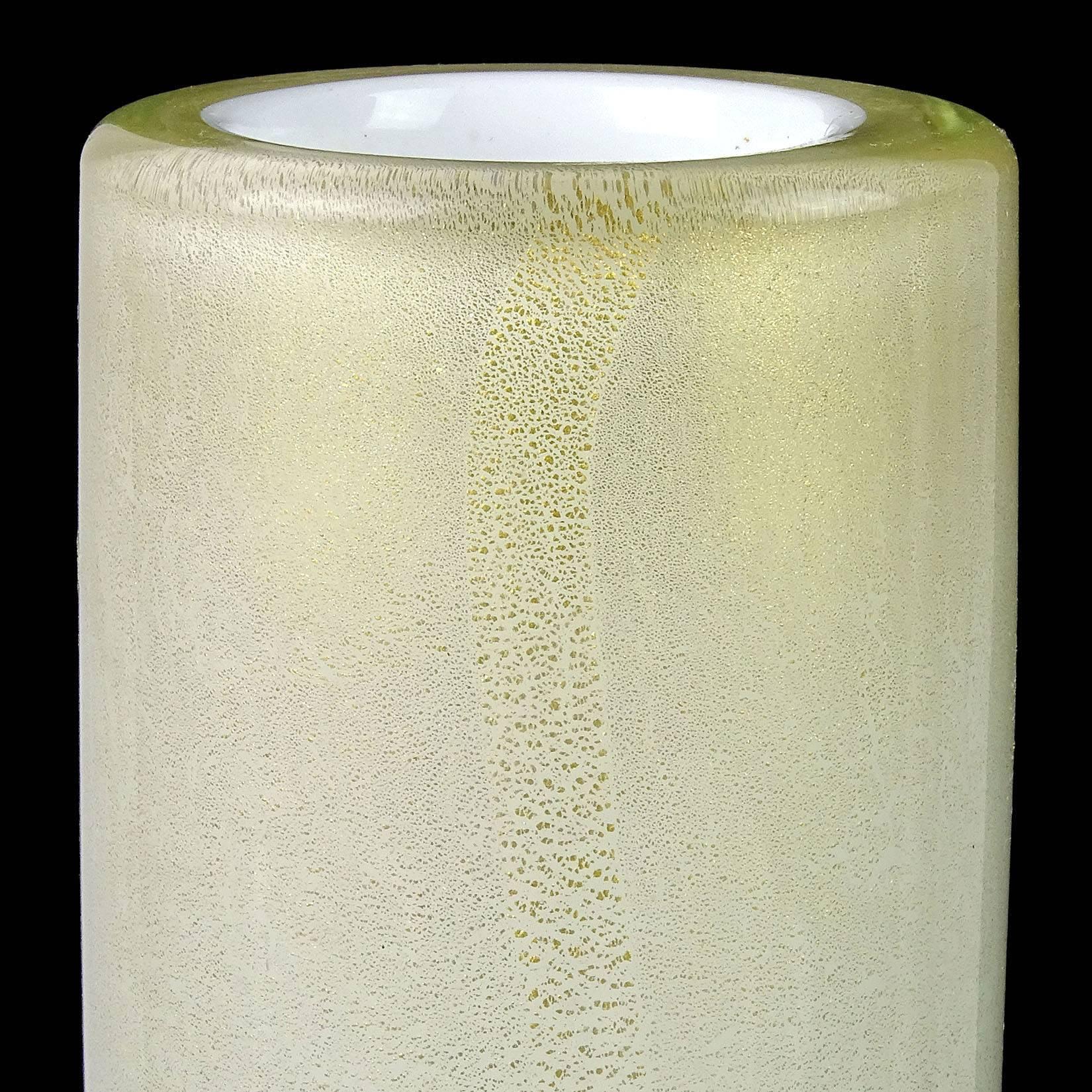 20th Century Barbini Murano White Gold Flecks Italian Art Glass Bowl, Vase, Lighter Set