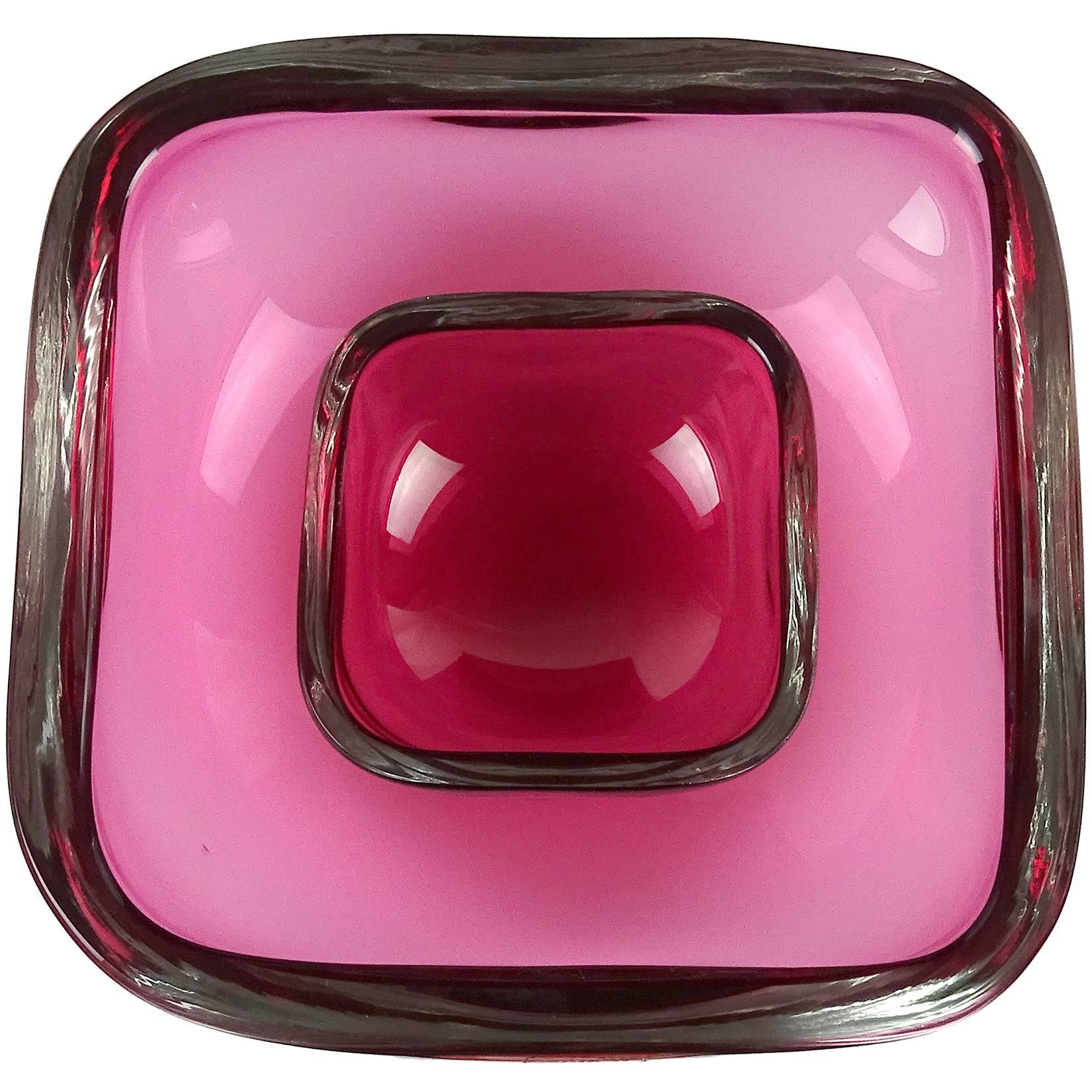 Oggetti Murano Sommerso Pink Italian Art Glass Decorative Bowl Dish Set