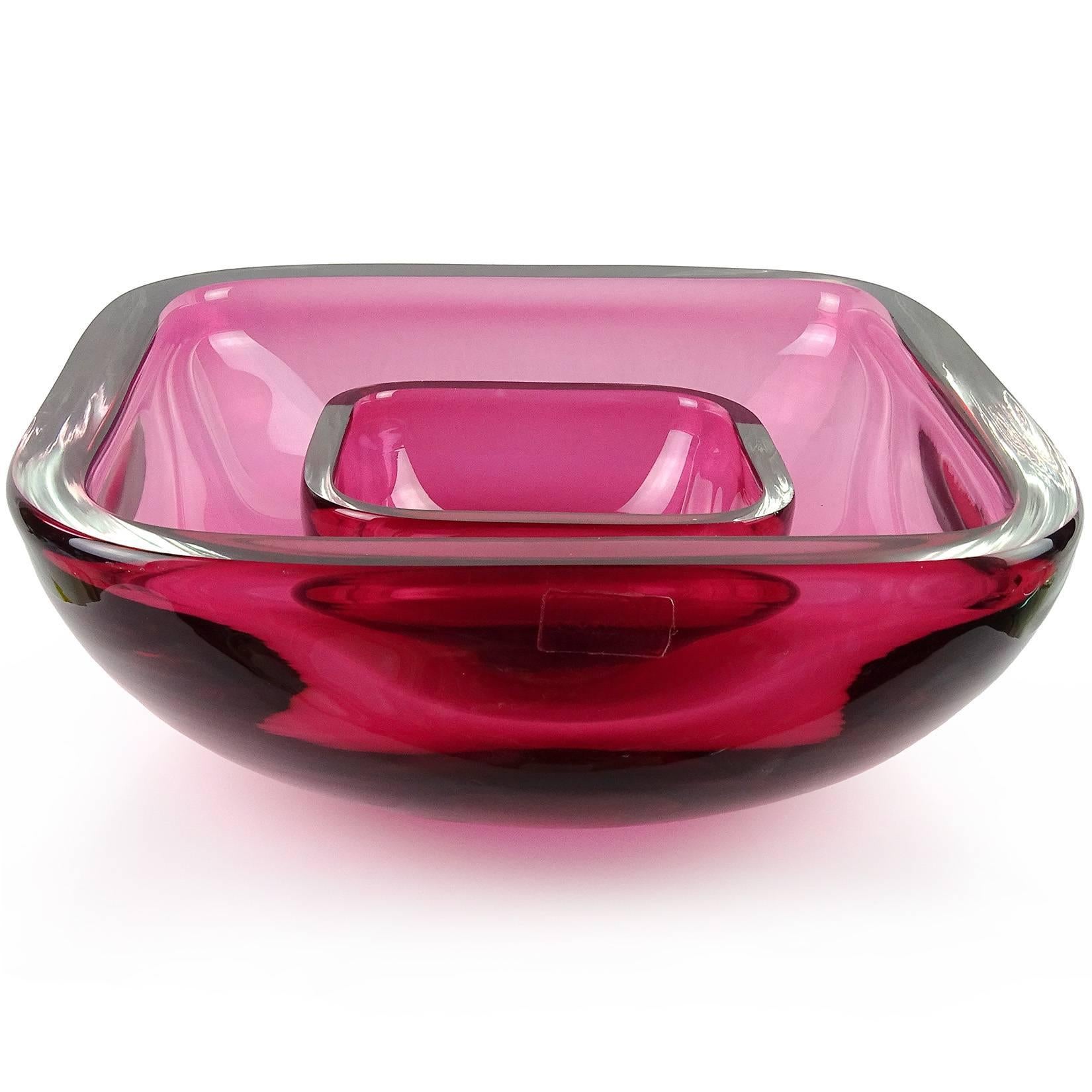 Mid-Century Modern Oggetti Murano Sommerso Pink Italian Art Glass Decorative Bowl Dish Set