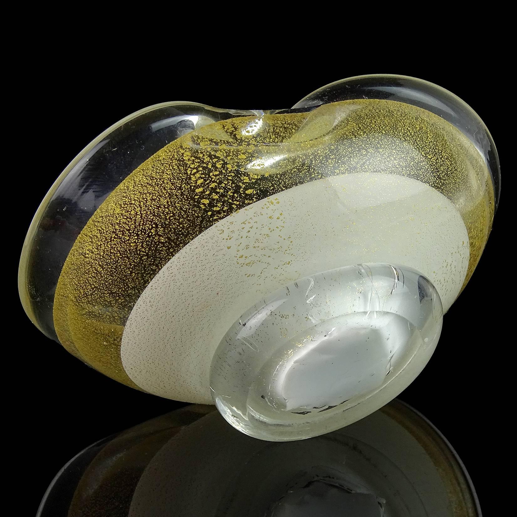 Salviati Murano White Gold Flecks Italian Art Glass Ring Bowls, Salt Dishes In Good Condition In Kissimmee, FL