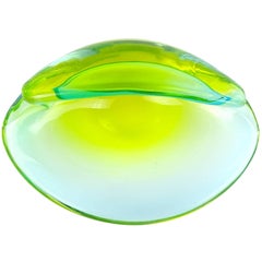 Cenedese Murano Sommerso Yellow Green Italian Art Glass Conch Seashell Bowl