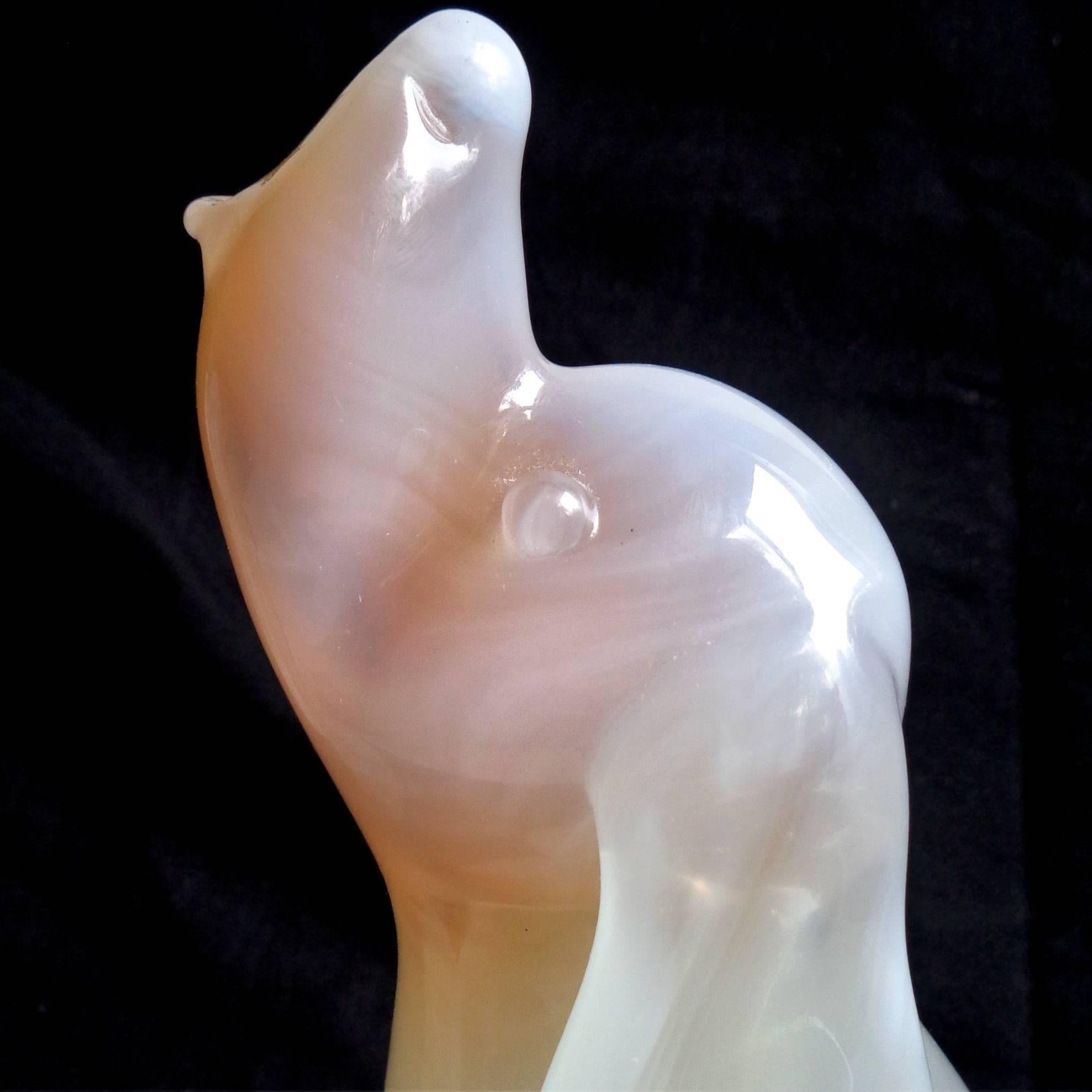 Seguso Murano Marbled Opal Caramel Swirl Italian Art Glass Puppy Dog Sculptures In Good Condition In Kissimmee, FL