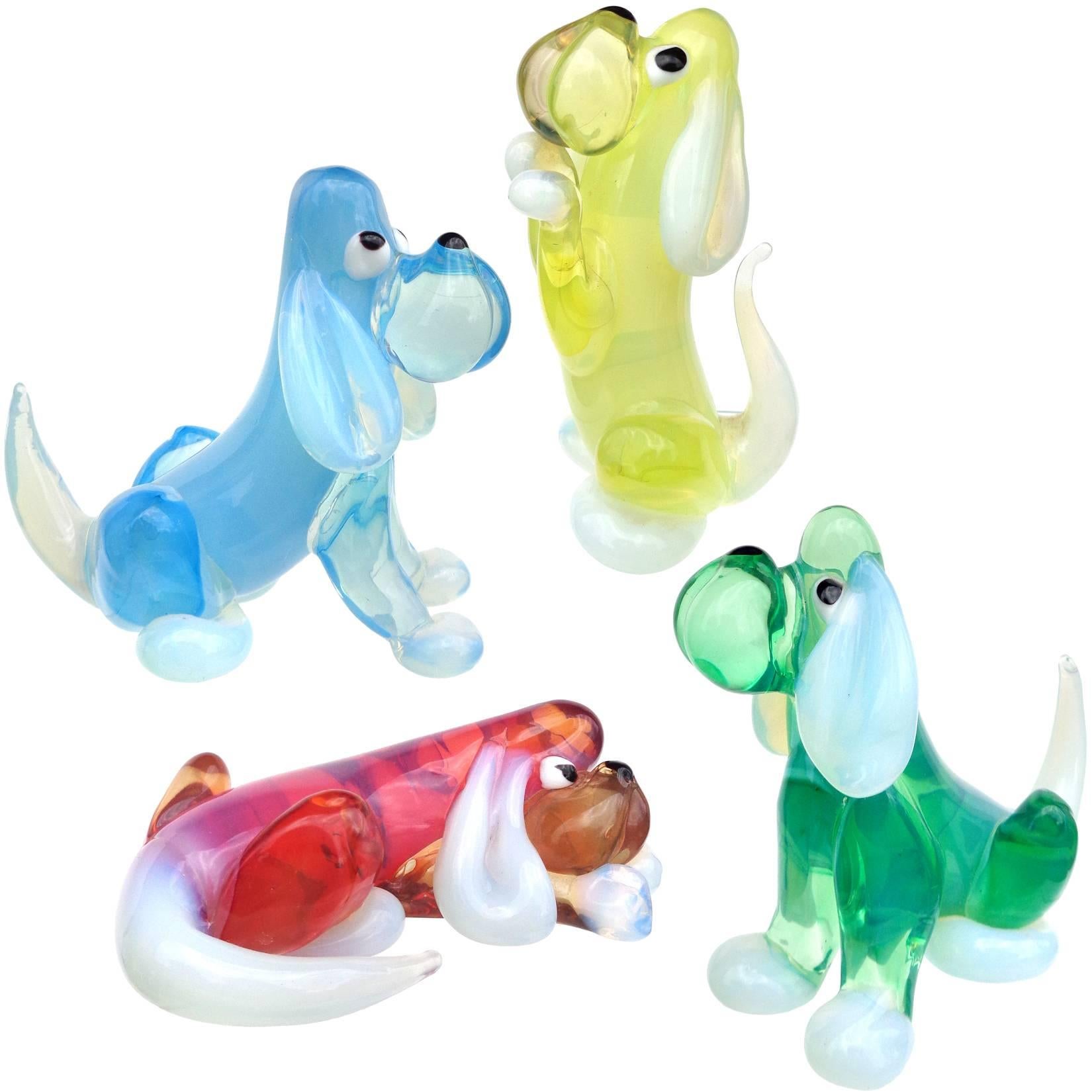 Barovier Toso Murano Opalescent Italian Art Glass Puppy Dog Figurines Sculptures