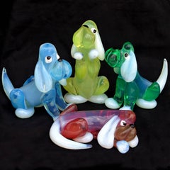 Barovier Toso Murano Opalescent Italian Art Glass Puppy Dog Figurines Sculptures