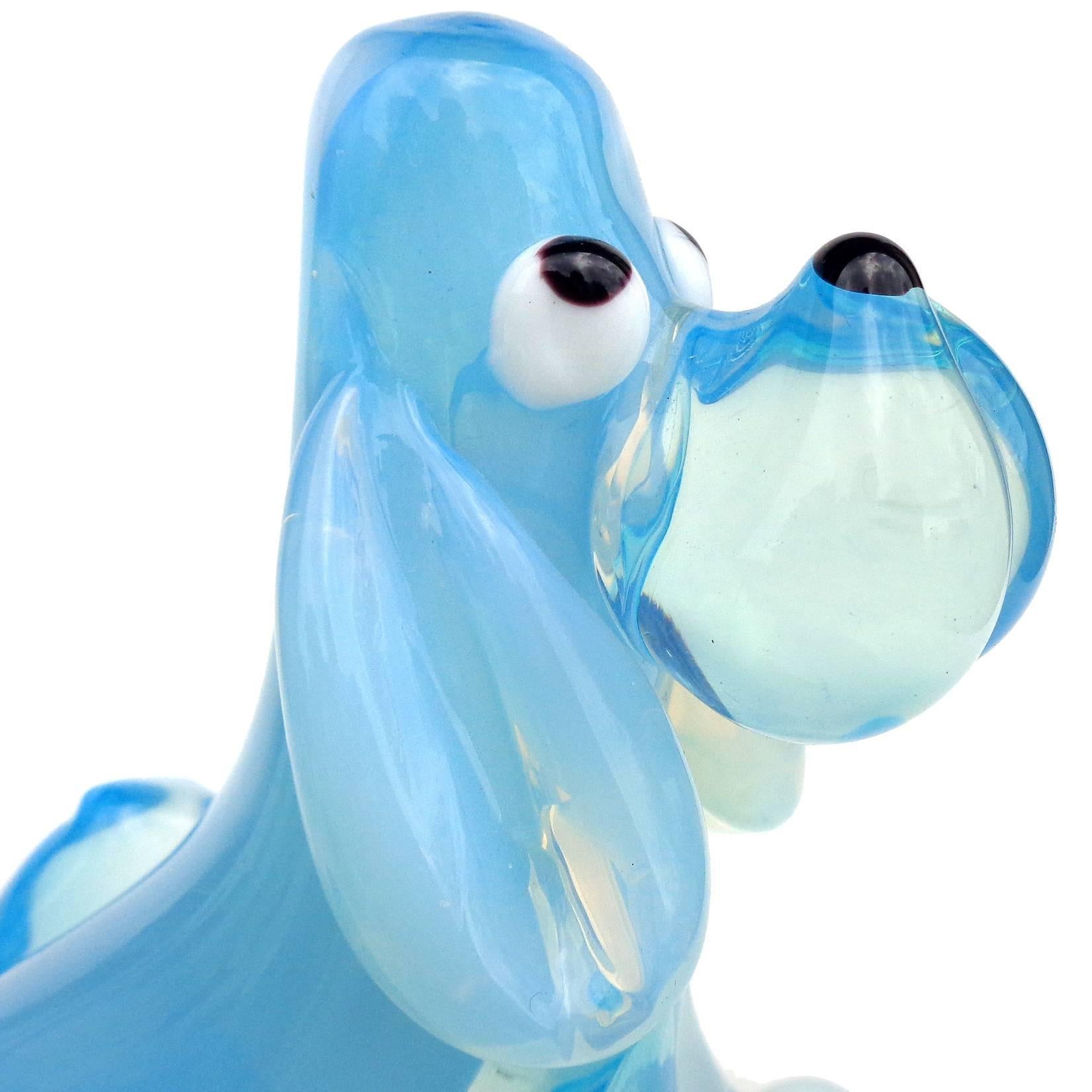 Hand-Crafted Barovier Toso Murano Opalescent Italian Art Glass Puppy Dog Figurines Sculptures