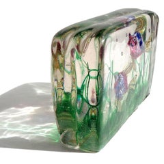 Cenedese Murano Pink Blue Silver Fish Italian Art Glass Aquarium Block Sculpture