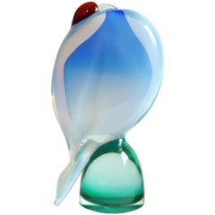 Cenedese Murano Opalescent Blue Red Italian Art Glass Pigeon Bird Sculpture