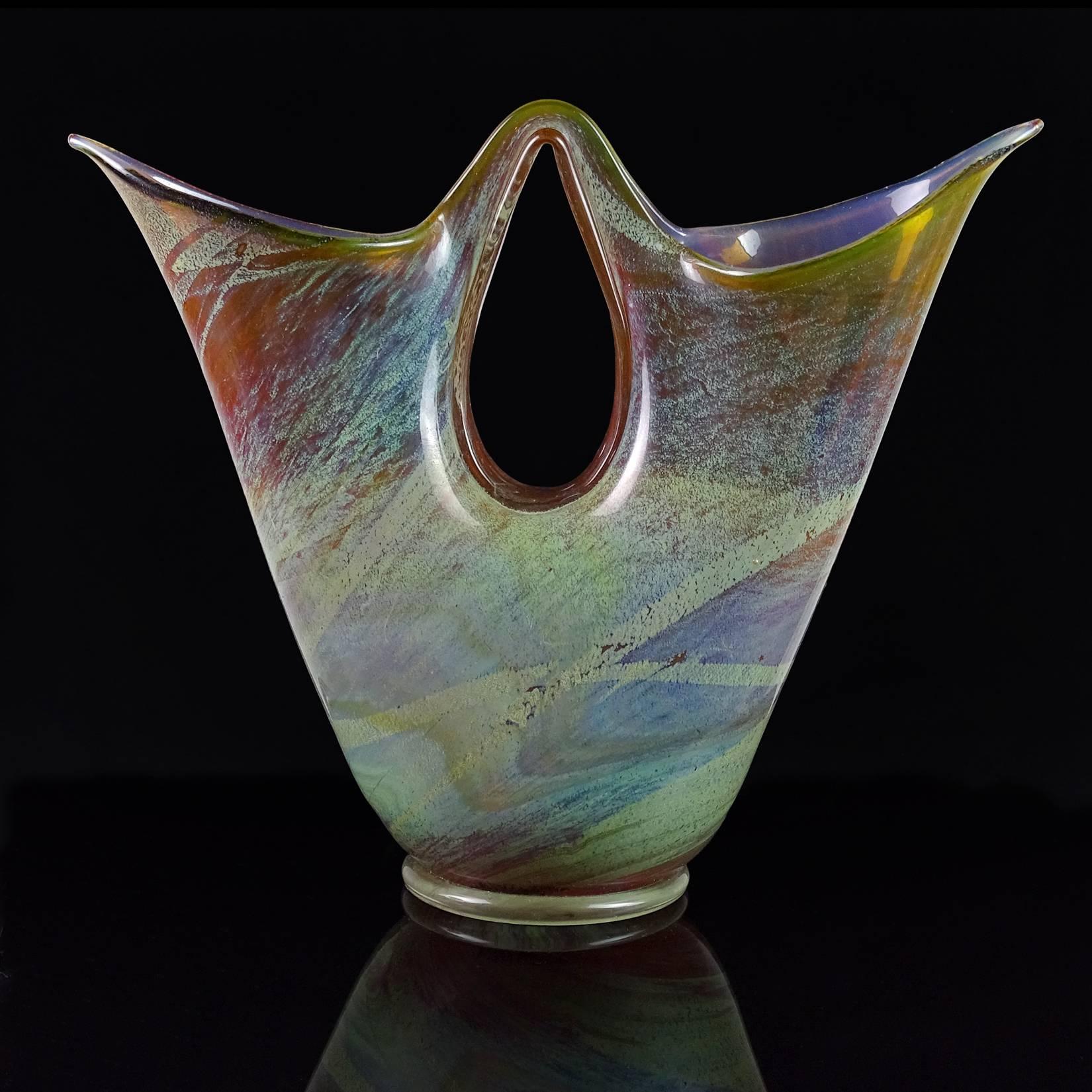 Rare Murano hand blown opal and silver flecks Italian art glass vase. Documented to Ercole Barovier for Barovier and Toso, circa 1956. The design is called 