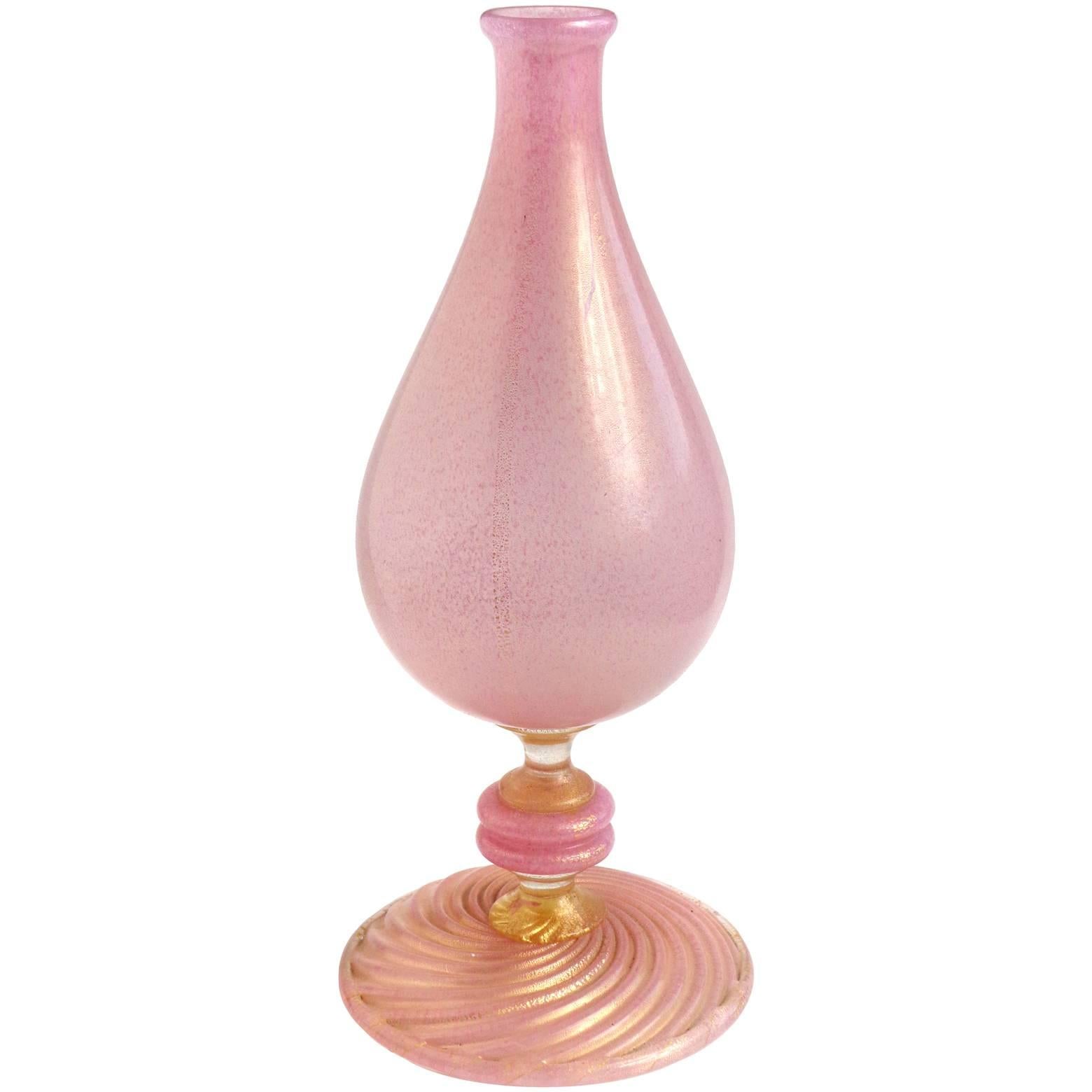 Barovier Toso Murano Pink Gold Flecks Italian Art Glass Specimen Flower Vase