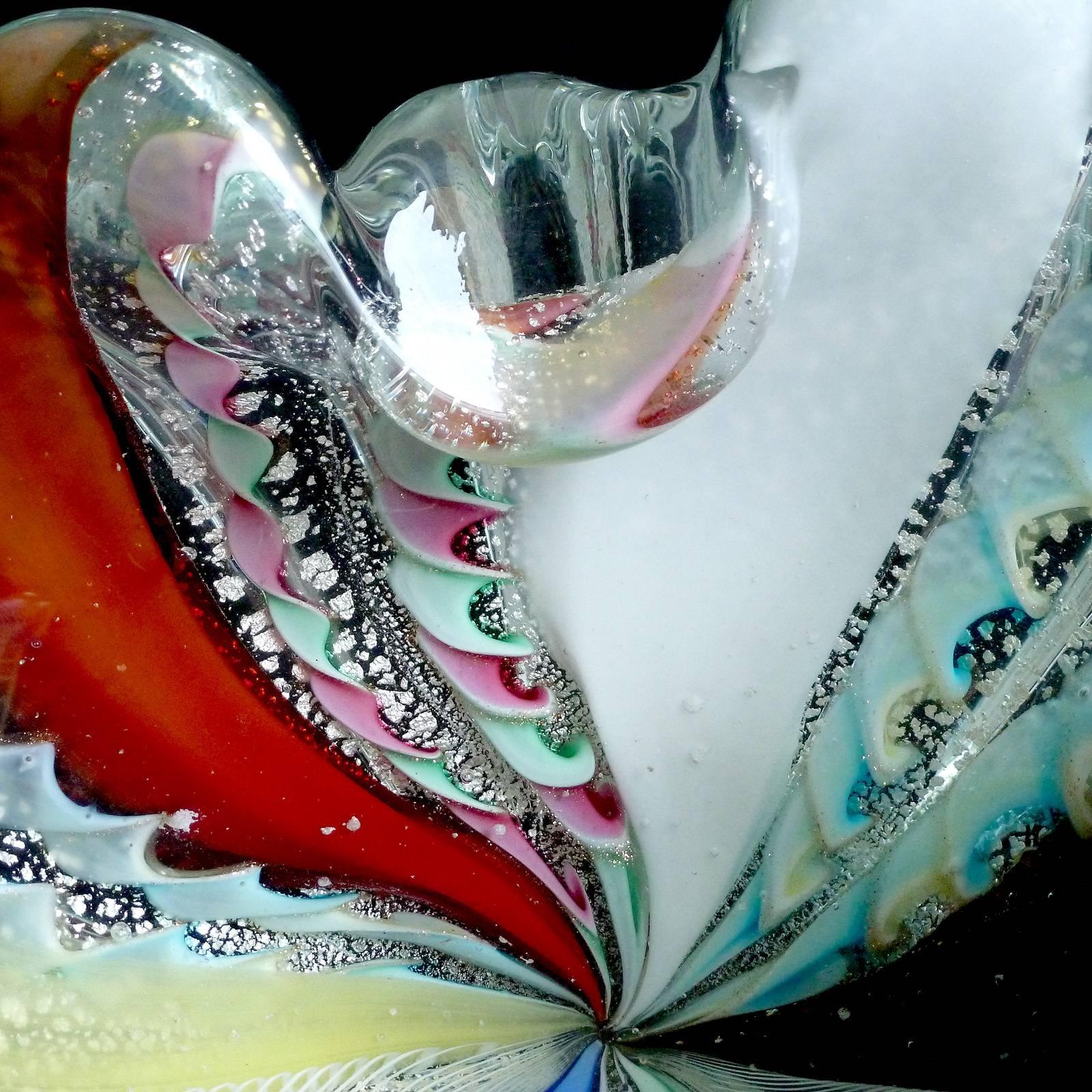 Murano Silver Flecks Zanfirico Ribbons Color Stripes Italian Art Glass Bowls 1