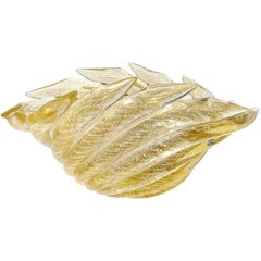Barovier Toso Murano Gold Flecks Scissor Cut Rim Italian Art Glass Bowl Vase