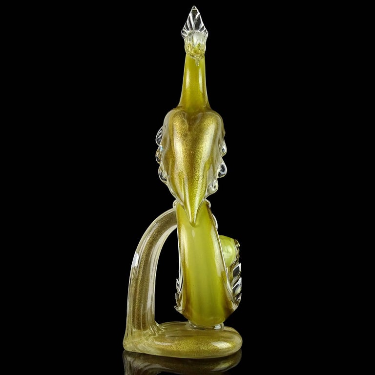 Alfredo Barbini Murano Olive Gold Flecks Italian Art Glass Pheasant