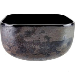 Alfredo Barbini Murano Black Scavo Texture Centrepiece Bowl en verre d'art italien