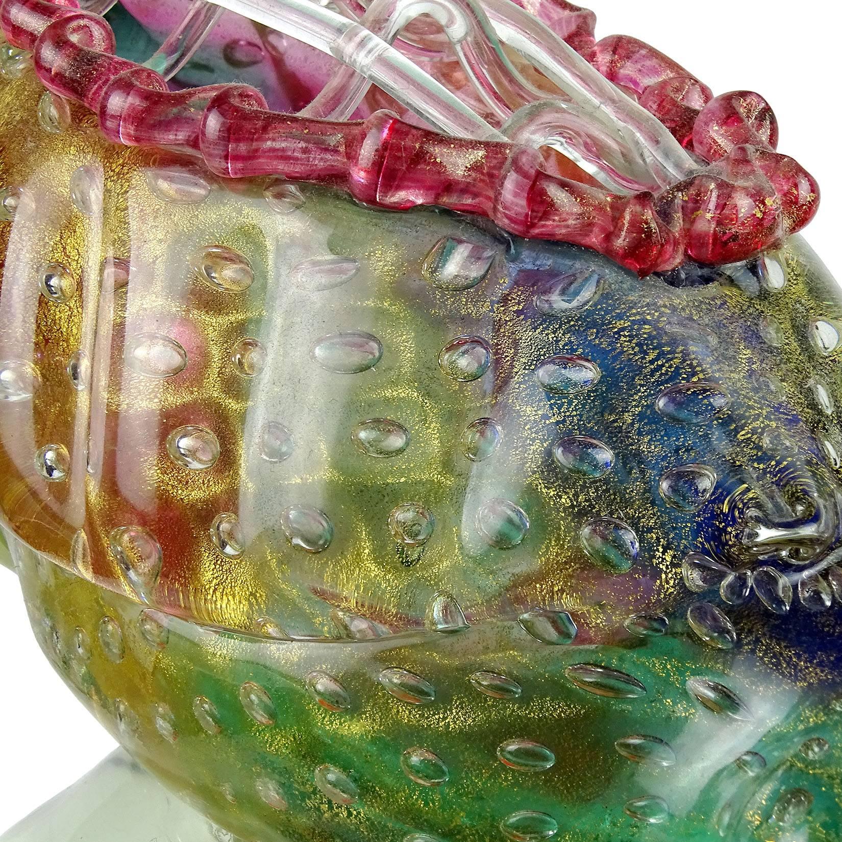 Poli Seguso Murano Rainbow Gold Flecks Italian Art Glass Duck Centrepiece Vase In Good Condition In Kissimmee, FL