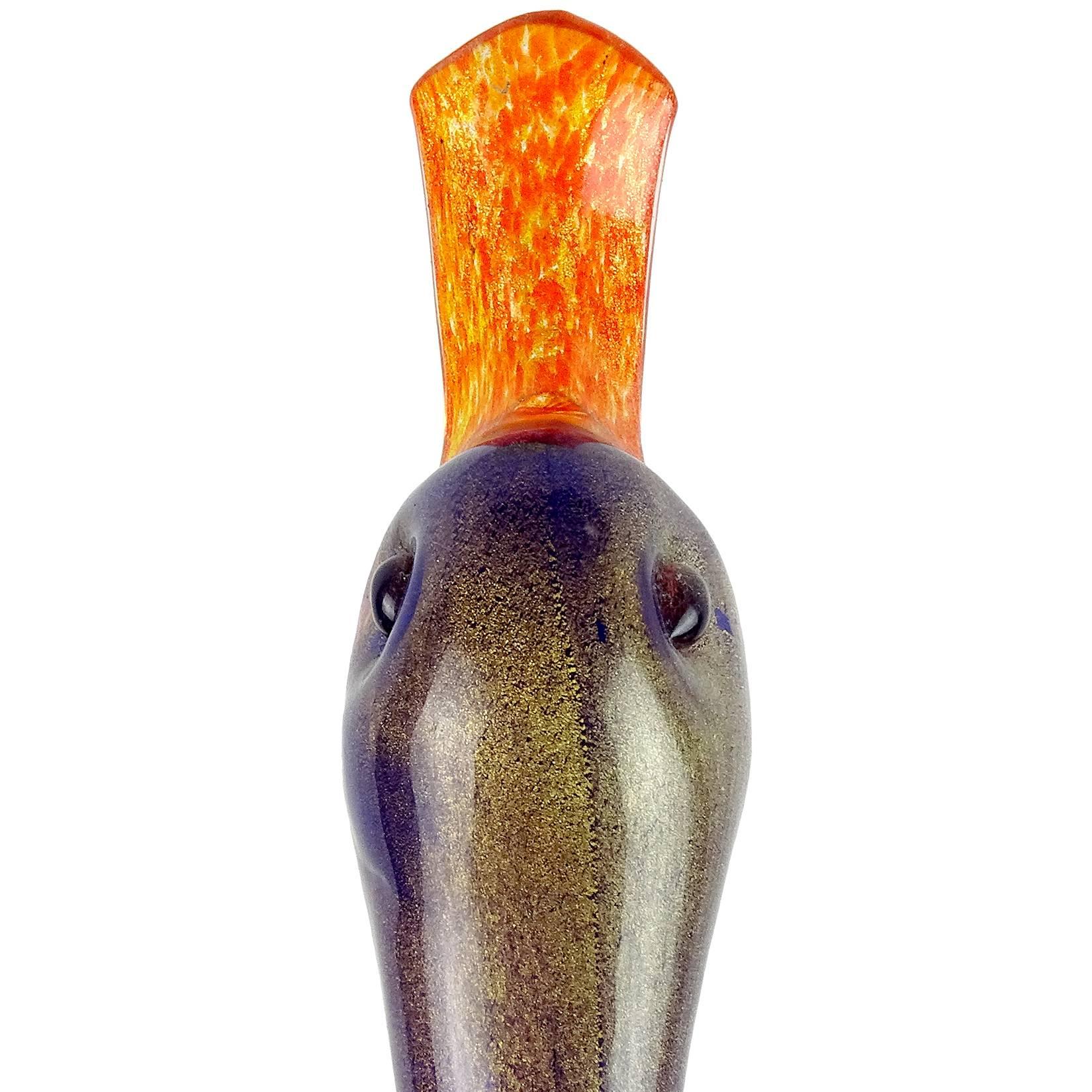 20th Century Poli Seguso Murano Rainbow Gold Flecks Italian Art Glass Duck Centrepiece Vase
