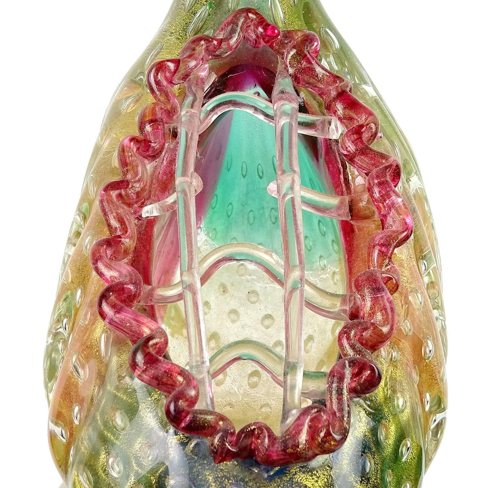 Poli Seguso Murano Rainbow Gold Flecks Italian Art Glass Duck Centrepiece Vase 2