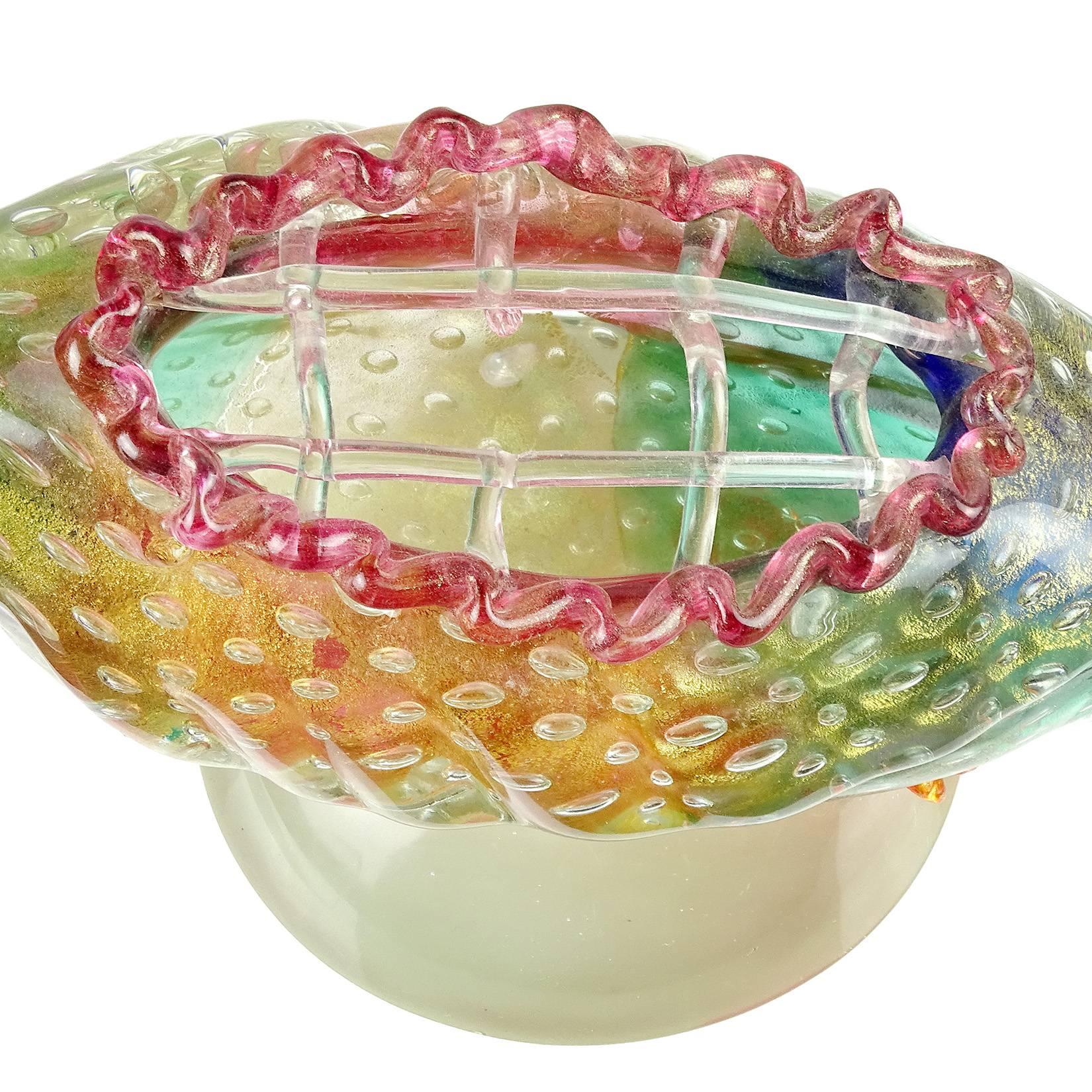 Poli Seguso Murano Rainbow Gold Flecks Italian Art Glass Duck Centrepiece Vase 3