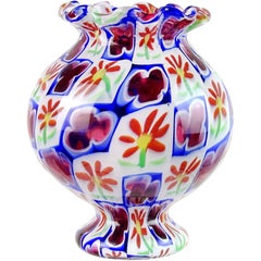 Murano Millefiori Clover Flower Mosaic Italian Art Glass Cabinet Flower Vase