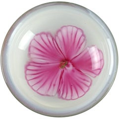 Murano Opalescent Pink Hibiscus Flower Italian Art Glass Centerpiece Bowl