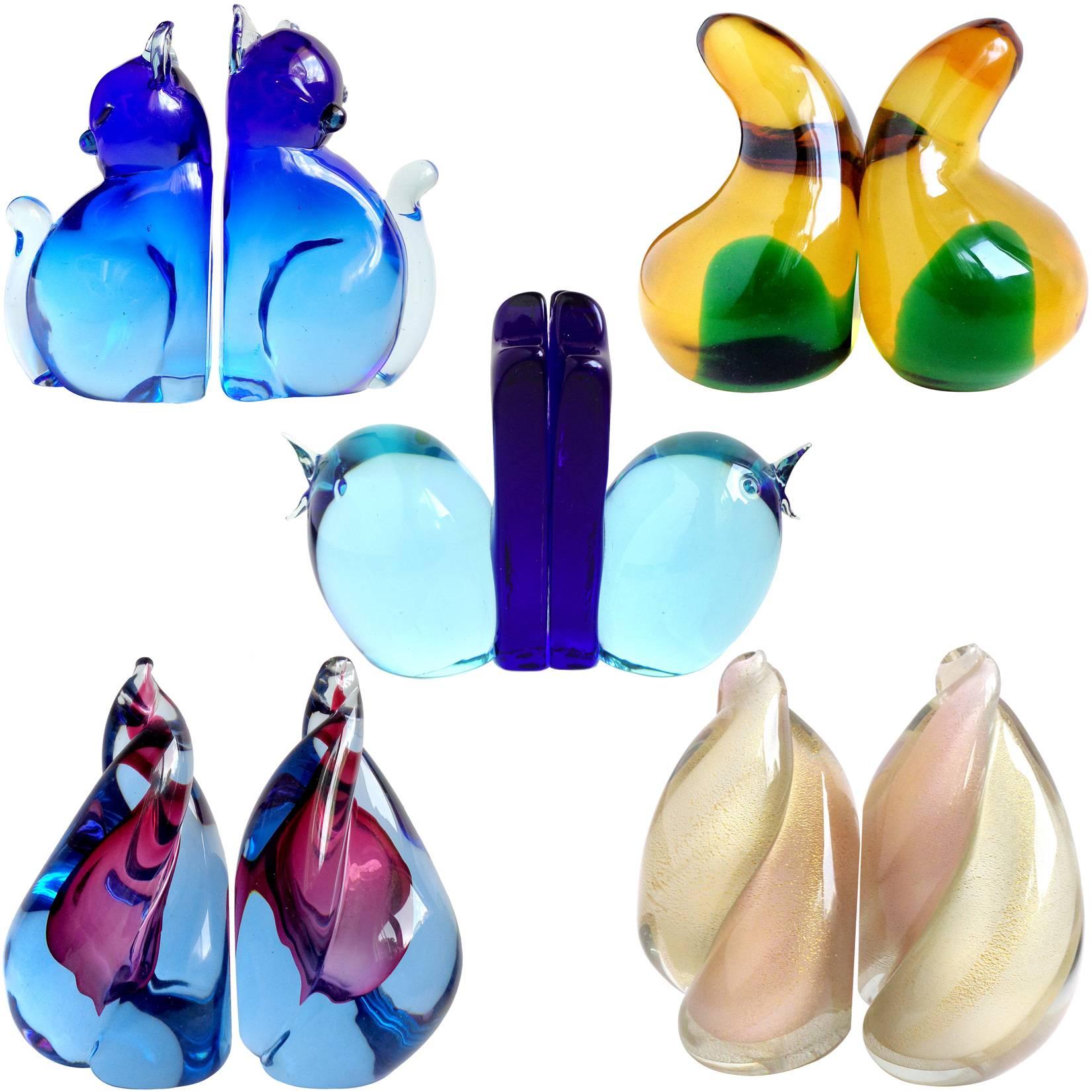 Hand-Crafted Archimede Seguso Murano Blue Sommerso Italian Art Glass Mouse Figural Bookends