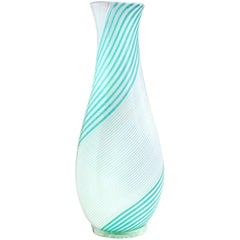 Dino Martens Murano Blue and White Ribbons Italian Art Glass Flower Vase