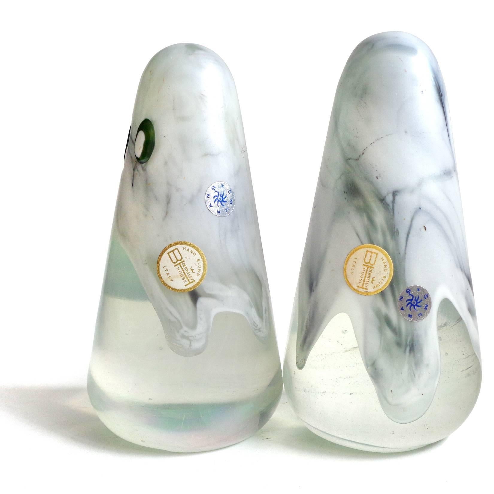 FREE Shipping Worldwide! See details below description.

Awesome and very cute set of 2 Murano hand blown iridescent art glass ghost paperweight figurines. Created by and labelled 