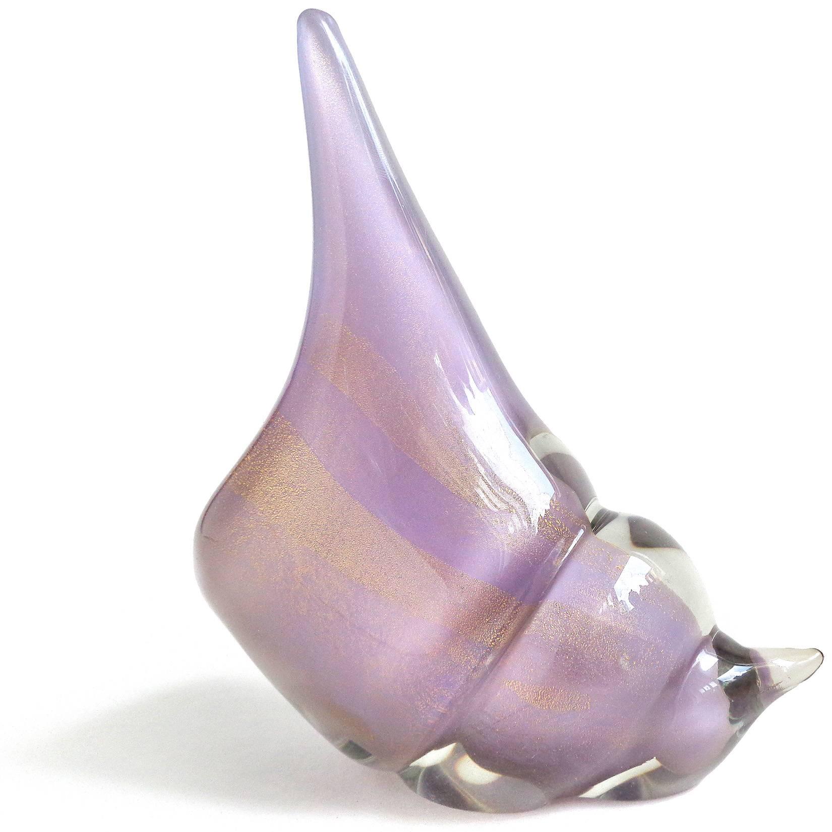 Mid-Century Modern Alfredo Barbini Murano Purple and Gold Flecks Italian Art Glass Seashell