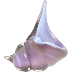Alfredo Barbini Murano Purple and Gold Flecks Italian Art Glass Seashell