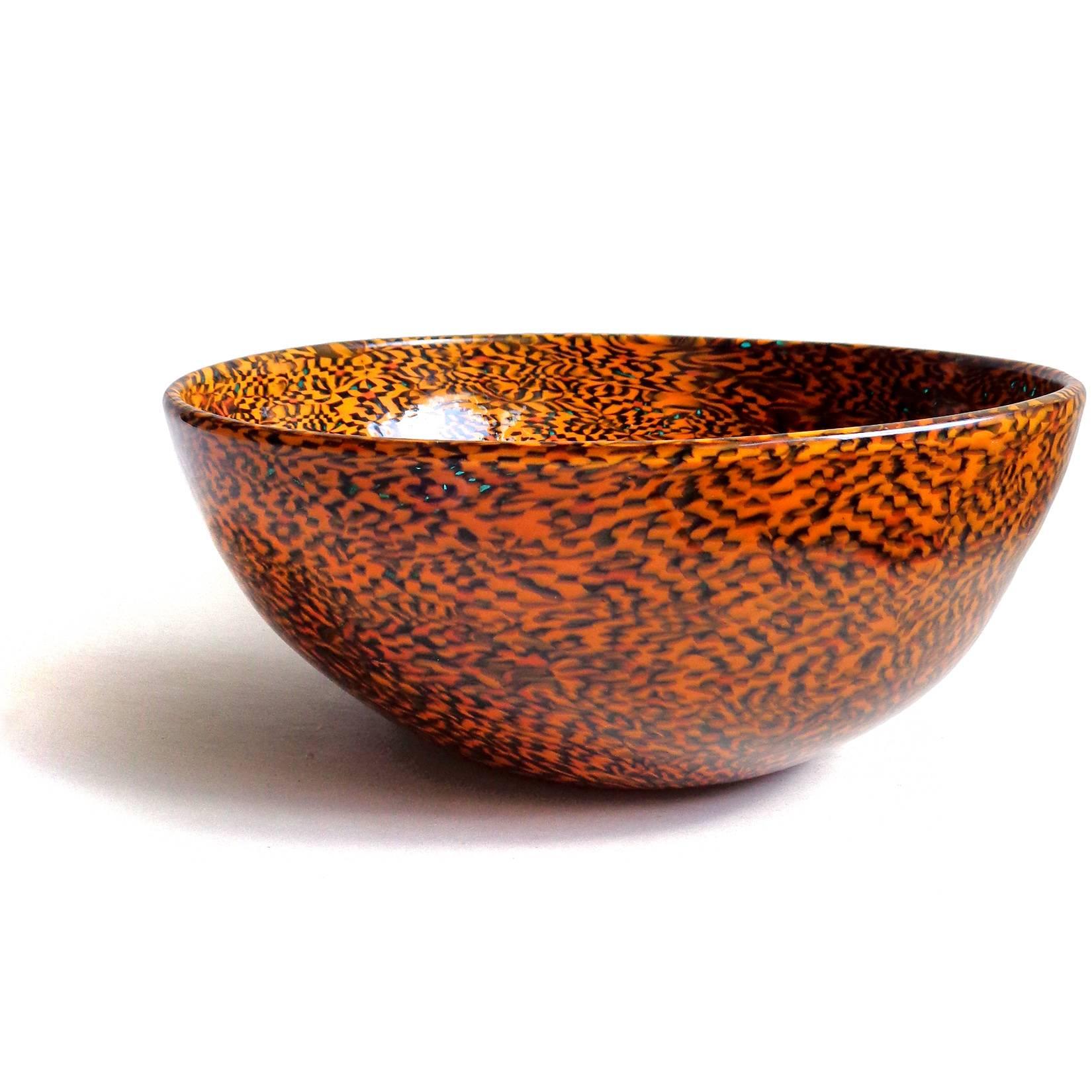 Mid-Century Modern Paolo Venini Murano Signed Orange Murine, 1950s Italian Art Glass Bowl